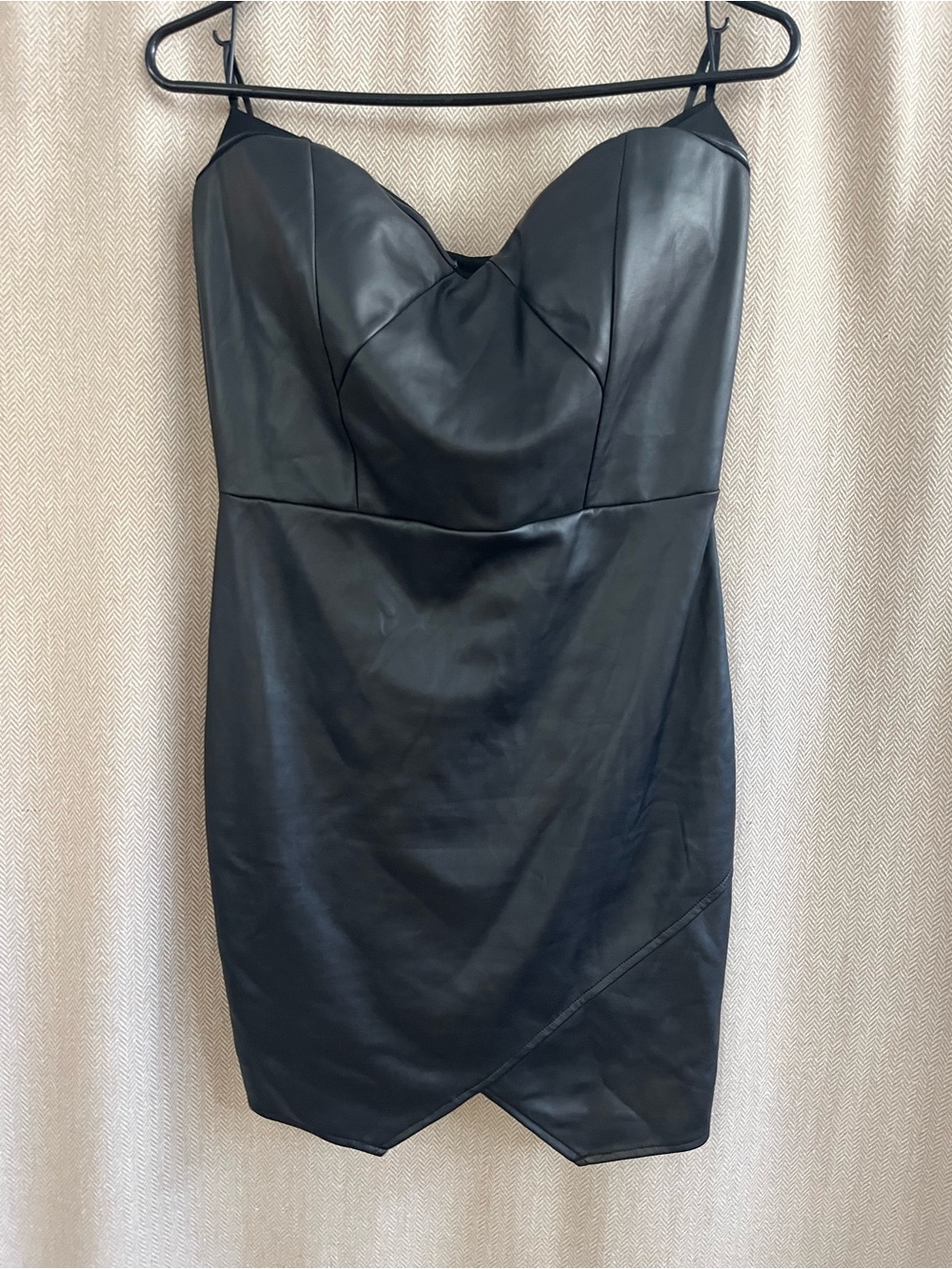 Bebe Black Faux Leather Sexy Strapless Sweetheart Mini Dress